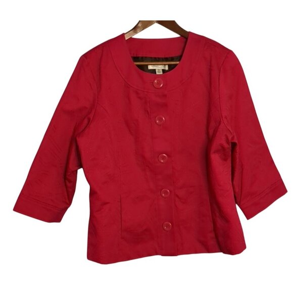 Coldwater Creek Jackets & Blazers - Coldwater Creek Women's 16 Blazer Jacket embroidered Red Business Academia Cotto